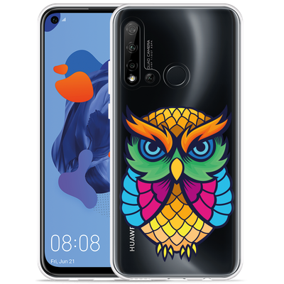 Cazy Hoesje geschikt voor Huawei P20 Lite 2019 - Colorful Owl Artwork