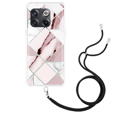 Cazy Hoesje met Koord geschikt voor OnePlus 10T - Roze Marmer