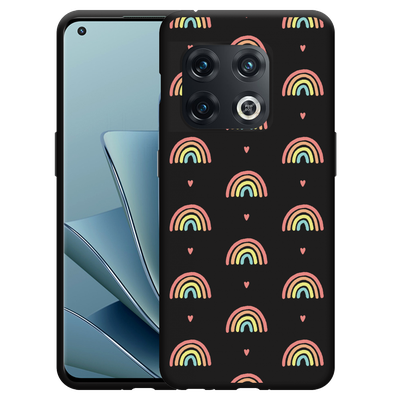 Cazy Hoesje Zwart geschikt voor OnePlus 10 Pro - Regenboog Patroon