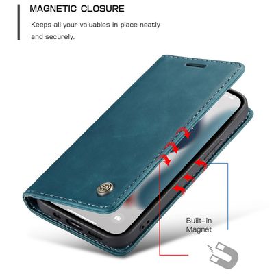 Hoesje geschikt voor iPhone 13 Pro Max CASEME Retro Telefoonhoesje met Portemonnee - Blauw