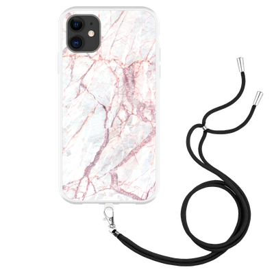 Cazy Hoesje met Koord geschikt voor iPhone 11 - White Pink Marble