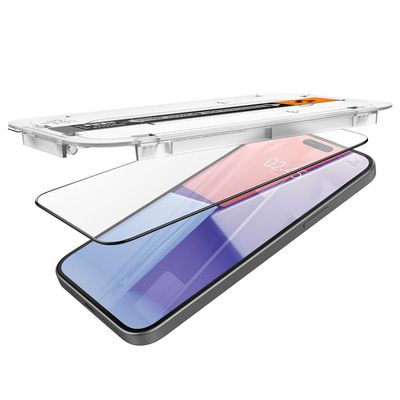 Spigen Screenprotector geschikt voor iPhone 15 Pro Max - Tempered Glas met Montage 2 stuks - Zwart
