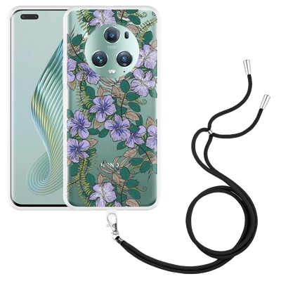 Cazy Hoesje met koord geschikt voor Honor Magic5 Pro Purple Flowers