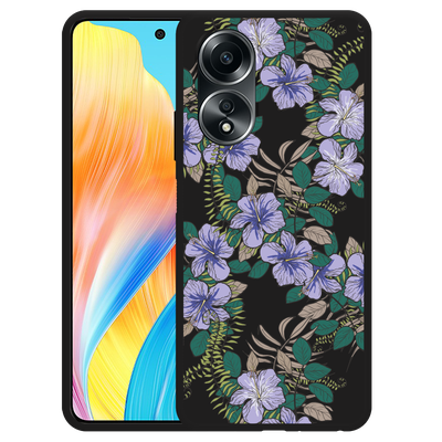 Cazy Hoesje Zwart geschikt voor Oppo A58 4G Purple Flowers