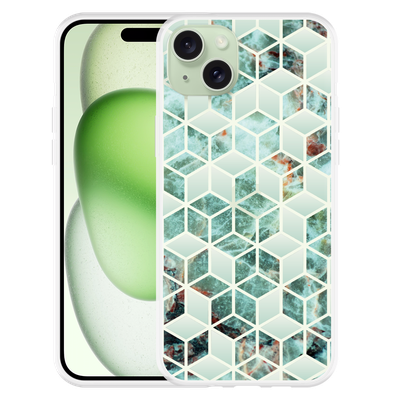 Cazy Hoesje geschikt voor iPhone 15 Plus Groen Hexagon Marmer