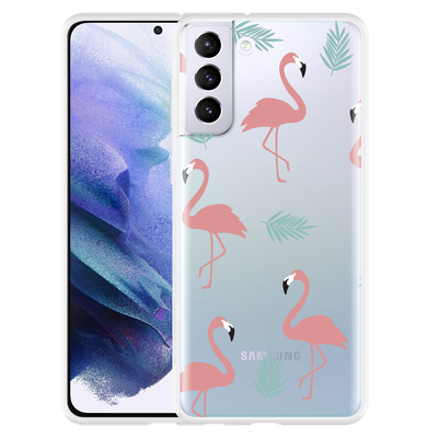 Cazy Hoesje geschikt voor Samsung Galaxy S21 Plus - Flamingo Pattern