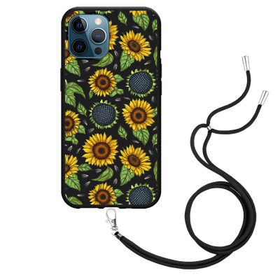 Cazy Hoesje met Koord Zwart geschikt voor iPhone 12 Pro Max - Sunflowers
