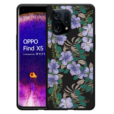 Cazy Hoesje Zwart geschikt voor Oppo Find X5 - Purple Flowers
