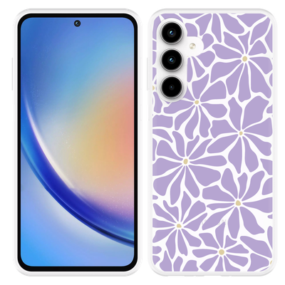 Cazy Hoesje geschikt voor Samsung Galaxy A35 Abstracte Paarse Bloemen