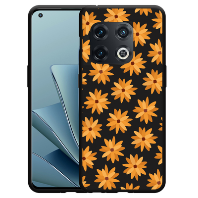 Cazy Hoesje Zwart geschikt voor OnePlus 10 Pro - Oranje Bloemen