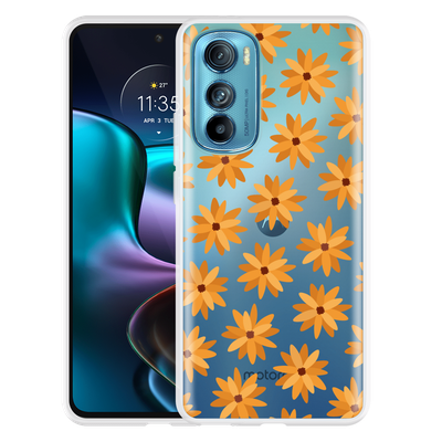 Cazy Hoesje geschikt voor Motorola Edge 30 - Oranje Bloemen