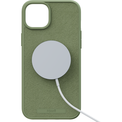 Njord Collections Suede Comfort+ Hoesje geschikt voor iPhone 15 Plus - 2M valbescherming - Gerecycled / Duurzaam materiaal - Olive