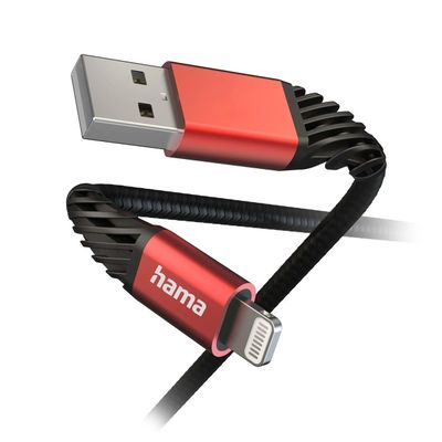 Hama Extreme USB-A naar Lightning Kabel - 150cm - Zwart/Rood