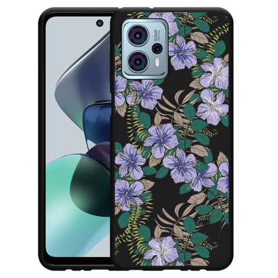 Cazy Hoesje Zwart geschikt voor Motorola Moto G23 Purple Flowers