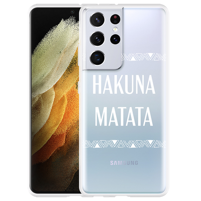 Cazy Hoesje geschikt voor Samsung Galaxy S21 Ultra - Hakuna Matata white