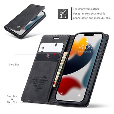 Hoesje geschikt voor iPhone 13 - CASEME Retro Telefoonhoesje met Portemonnee - Zwart