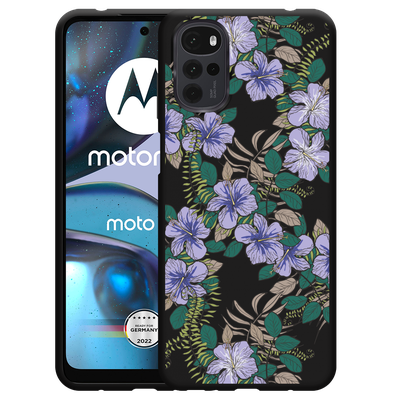 Cazy Hoesje Zwart geschikt voor Motorola Moto G22 - Purple Flowers