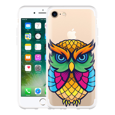 Cazy Hoesje geschikt voor iPhone 7 - Colorful Owl Artwork