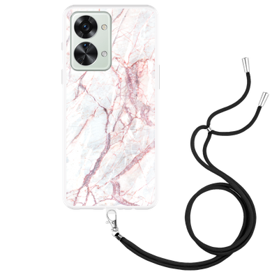 Cazy Hoesje met Koord geschikt voor OnePlus Nord 2T - White Pink Marble