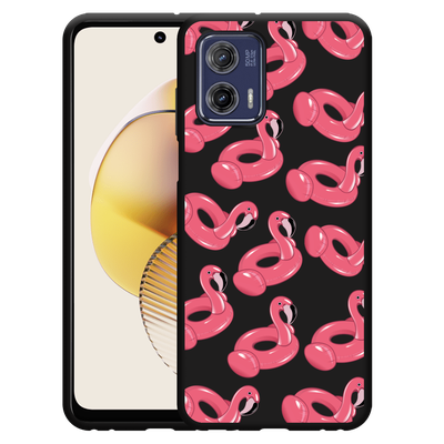 Cazy Hoesje Zwart geschikt voor Motorola Moto G73 Inflatable Flamingos