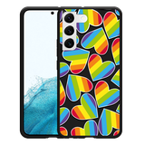 Hoesje Zwart geschikt voor Samsung Galaxy S22 - Regenboog Hartjes