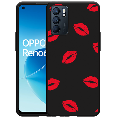 Cazy Hoesje Zwart geschikt voor Oppo Reno6 5G - Red Kisses