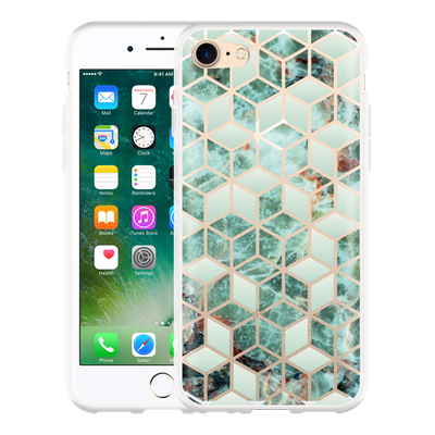 Cazy Hoesje geschikt voor iPhone 7 - Groen Hexagon Marmer