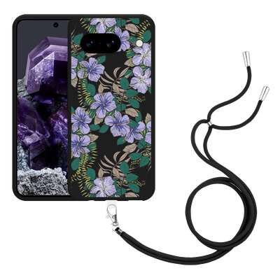 Cazy Hoesje met koord Zwart geschikt voor Google Pixel 8 Purple Flowers