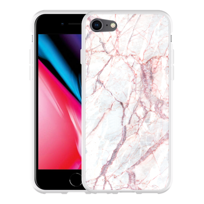 Cazy Hoesje geschikt voor iPhone 8 - White Pink Marble