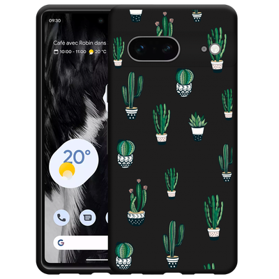 Cazy Hoesje Zwart geschikt voor Google Pixel 7 - Green Cactus