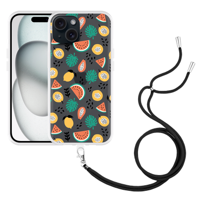 Cazy Hoesje met koord geschikt voor iPhone 15 Tropical Fruit