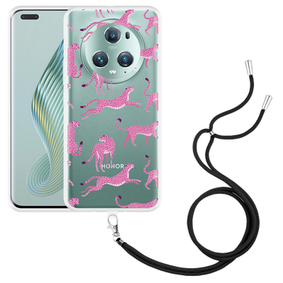 Cazy Hoesje met koord geschikt voor Honor Magic5 Pro Roze Cheeta's