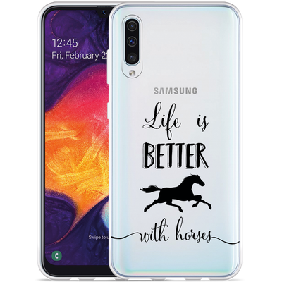 Cazy Hoesje geschikt voor Samsung Galaxy A50 - Life is Better with Horses