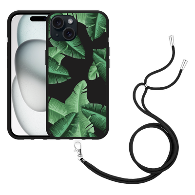 Cazy Hoesje met koord Zwart geschikt voor iPhone 15 Palm Leaves