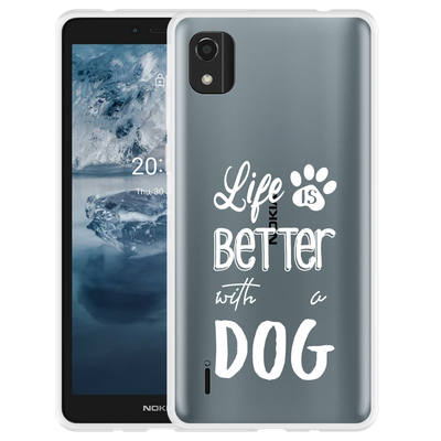 Cazy Hoesje geschikt voor Nokia C2 2nd Edition - Life Is Better With a Dog Wit