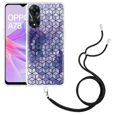 Cazy Hoesje met koord geschikt voor Oppo A78 5G Paars Hexagon Marmer