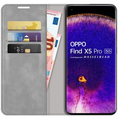 Cazy Wallet Magnetic Hoesje geschikt voor Oppo Find X5 Pro - Grijs