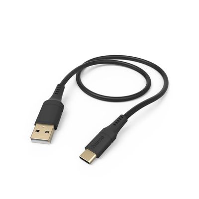 Hama Silicone USB-A naar USB-C Kabel - 150cm - Zwart