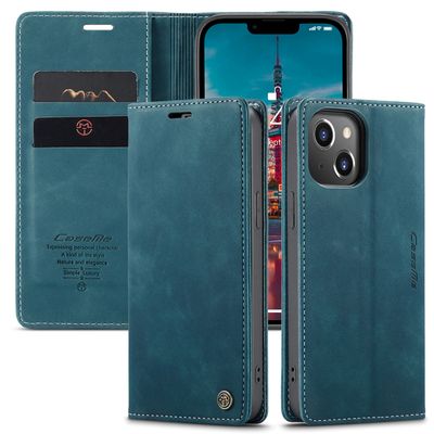 Caseme Case iPhone 14 - Retro Wallet Case - Blue