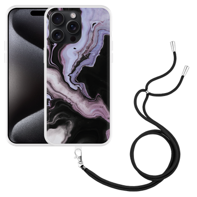 Cazy Hoesje met koord geschikt voor iPhone 15 Pro Max Liquid Marble