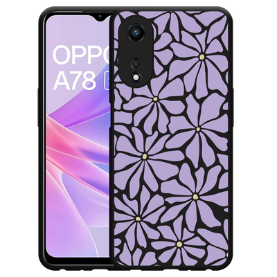 Cazy Hoesje Zwart geschikt voor Oppo A78 5G Abstracte Paarse Bloemen