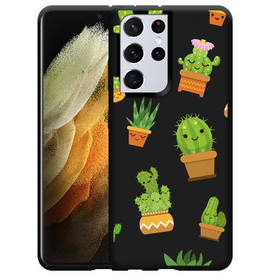 Cazy Hoesje Zwart geschikt voor Samsung Galaxy S21 Ultra - Happy Cactus