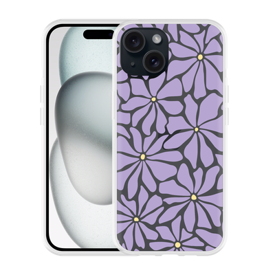 Cazy Hoesje geschikt voor iPhone 15 Abstracte Paarse Bloemen