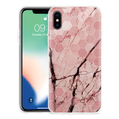 Cazy Hoesje geschikt voor iPhone Xs - Pink Marble