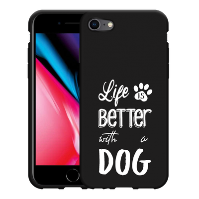 Cazy Hoesje Zwart geschikt voor iPhone SE 2020 - Life Is Better With a Dog Wit