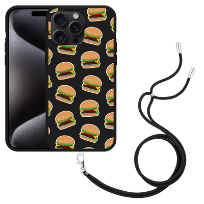 Cazy Hoesje met koord Zwart geschikt voor iPhone 15 Pro Max Burgers