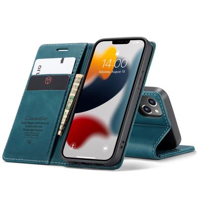 Hoesje geschikt voor iPhone 13 - CASEME Retro Telefoonhoesje met Portemonnee - Blauw