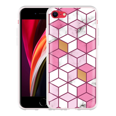 Cazy Hoesje geschikt voor iPhone SE 2020 - Pink White Marble
