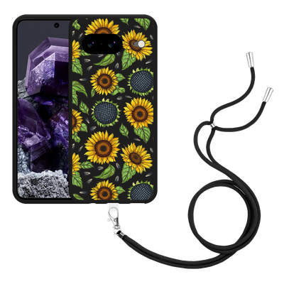 Cazy Hoesje met koord Zwart geschikt voor Google Pixel 8 Sunflowers