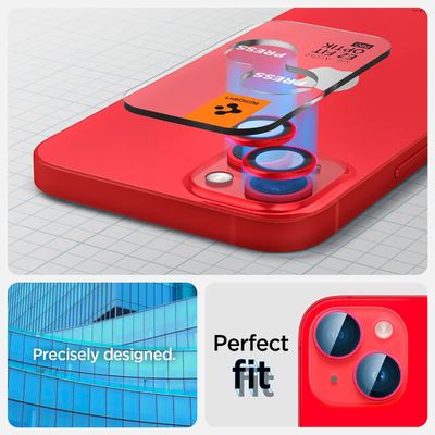Lens Protector geschikt voor iPhone 14 / 14 Plus - Spigen Cameralens Tempered Glass (Rood) - 2 pack